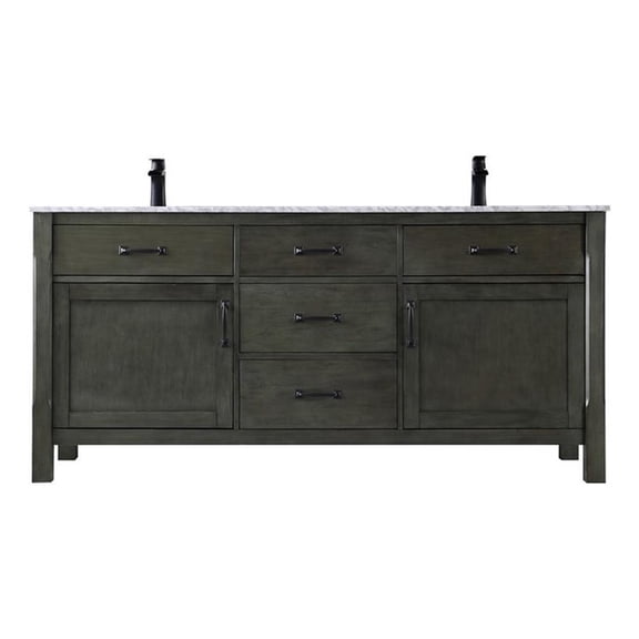 Maribella 72" Carrara White Marble Countertop Double Vanity w/o Mirror Black