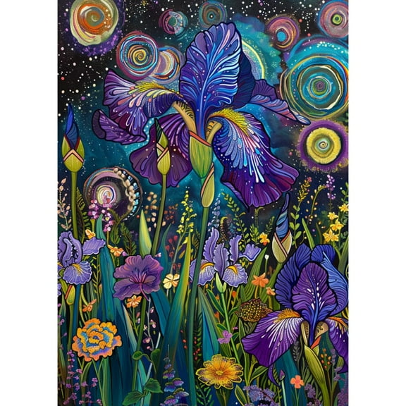 5D Diamond Art Iris Flowers DIY Paint with Full Drill Round Diamond Gems Painting by Number Kits for Adults Art Craft Home Wall Decor 11.8x15.8in