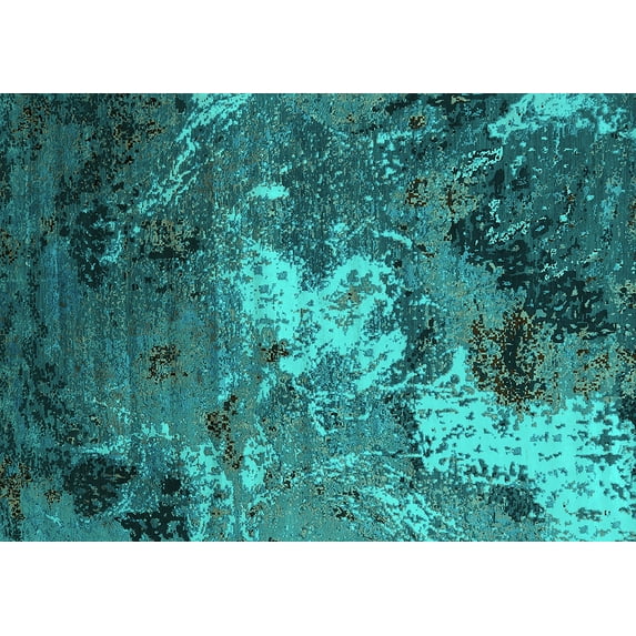 Ahgly Company Machine Washable Indoor Rectangle Oriental Turquoise Blue Industrial Area Rugs, 5' x 8'
