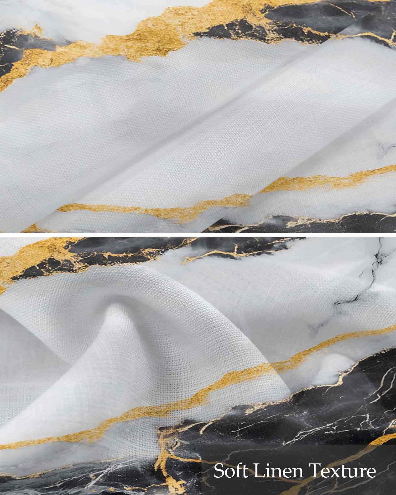 Marble Black Kitchen Valances for Windows Farmhouse Linen Window Valance Curtain for Living Room Window Treatment Gold Foil Ceramic Style Cracks Scratches Valance Rod Pocket Topper, 54 x 18 Inch