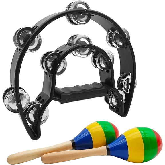 3 pcs Musical Instruments Set, lyfLux Tambourine and 2 pcs Maracas, Tambourine Double Row Metal, Tambourines for KTV, Music Festivals, Graduation Ceremonies and Parties