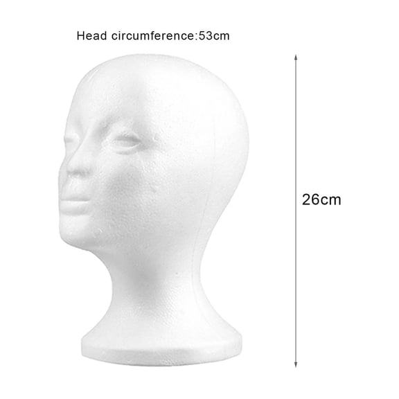 2 Pieces/Set Styrofoam Head Female Foam Wig Head Mannequin Manikin Cosmetics Model Head Wig Display Glasses Hats Hairpieces Stand,Styrofoam Mannequin Head White Foam Wig Stand Round Base,White,10.24"