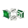thumbnail image 2 of 3 ct Screw-Back Stud Earrings for Women | 6.5mm Princess Cut Simulated Emerald | 18K White Gold, 2 of 4