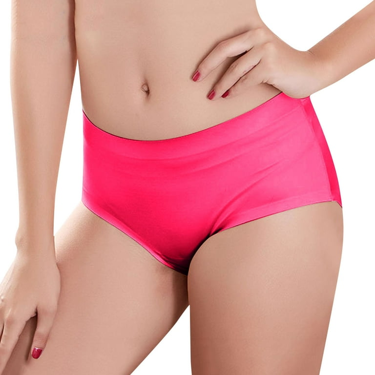 Panties for Women Solid Color Mid Waist Briefs Comfortable Glossy
