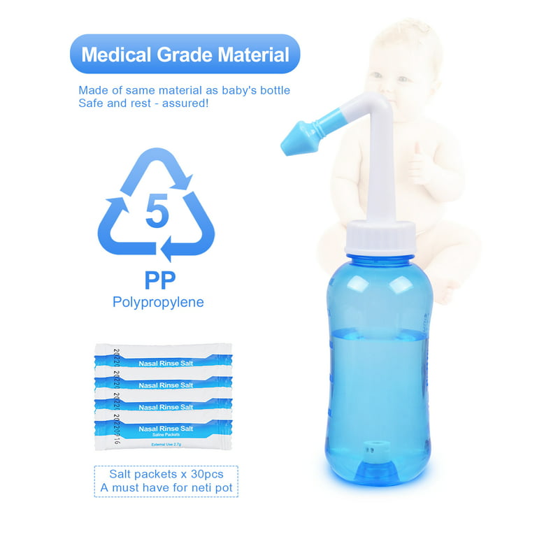 Nasal Rinse, Nasal Irrigation Wash Bottle 300ml, Neti Pot Kit For Adult &  Kid With Nasal Wash Salt 30 Pack