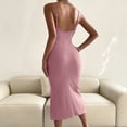 thumbnail image 4 of Robes Robe d'Été Mode Femmes Casual Printemps et Été Sans Manches V-Cou Slim Pull Robe Rose L, 4 of 8