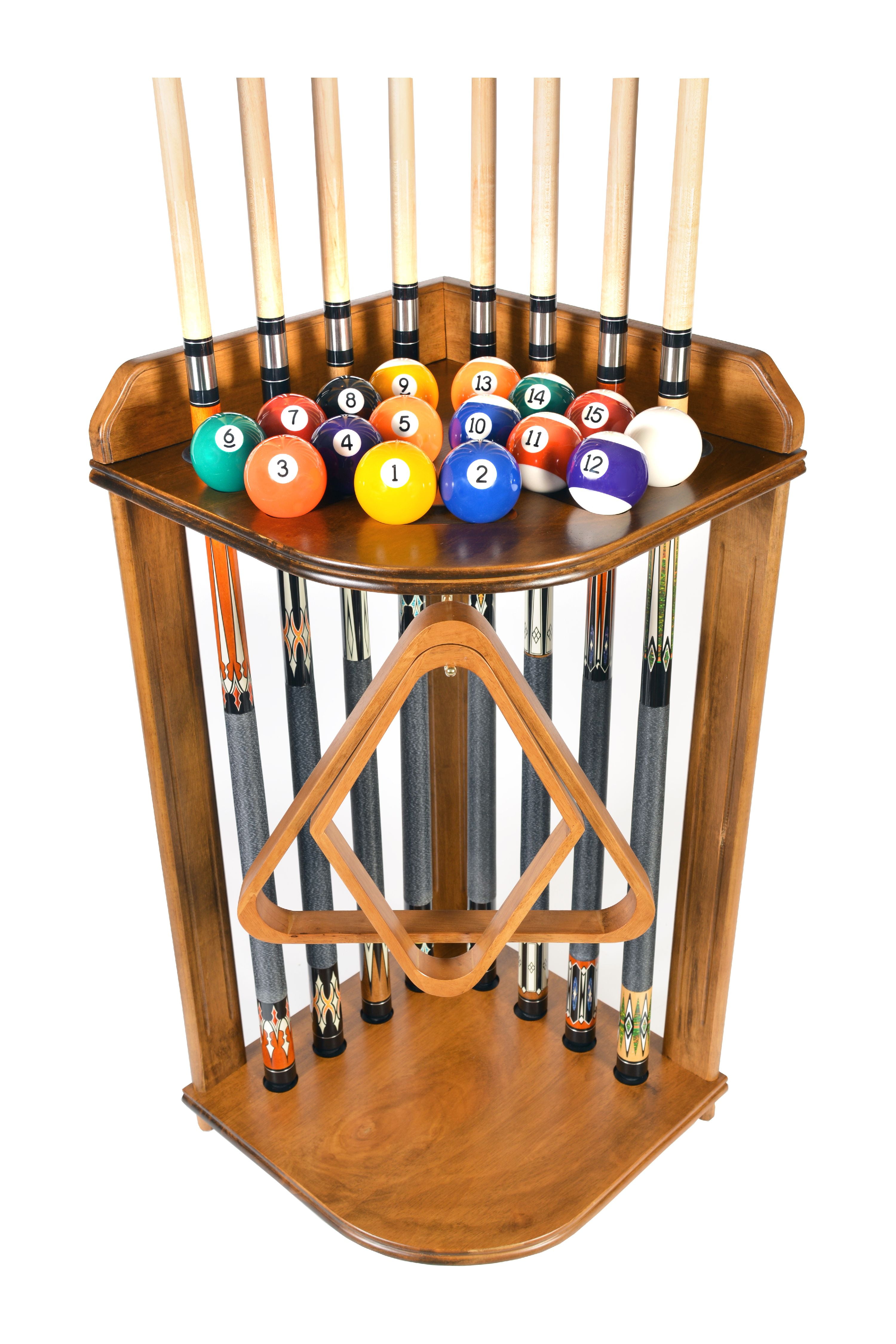 billiard ball display rack on Pool Cue Rack Only Billiard Stick Stand Holds 8 Cues And Ball Set Oak Finish Walmart Com Walmart Com