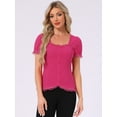 thumbnail image 4 of DARING DIVA Sweetheart Neck Puff Sleeve Lace-up Blouse L Hot Pink, 4 of 6
