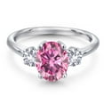 thumbnail image 3 of Gem Stone King 925 Sterling Silver Pink Moissanite and White Created Sapphire Engagement Ring for Women | 2.50 Cttw | Oval 9X7MM | Gemstone Birthstone | Size 7, 3 of 6
