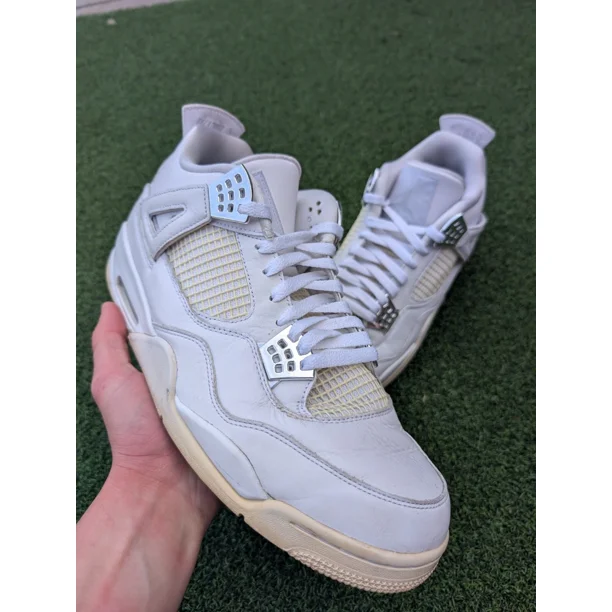 Ni - ke Ni - ke Air Jordan 4 Retro Pure Money White Metallic Silver Mens 13 308497-100 2017