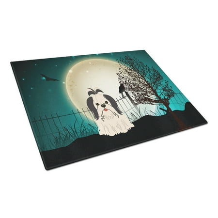 

Caroline s Treasures Halloween Scary Shih Tzu Black White Glass Cutting Board Large