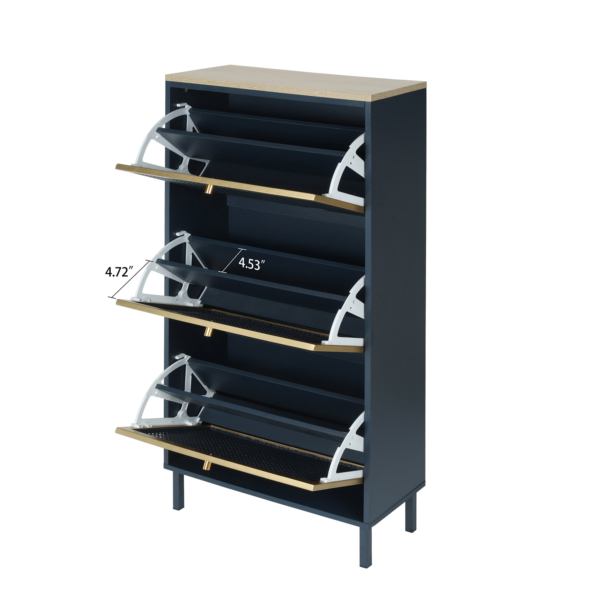 Shoe Rack, Entryway Cabinet, Metal Door Shoe Rack with 3 Doors and Double Shelf, Blue-Gray for Entryway, Freestanding