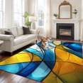 thumbnail image 3 of 5x7 Washable Area Rug, Abstract Art Non-Slip Large Rectangle Rug for Living Room Bedroom, Blue Yellow Gradient Wavy Lines Geometric Modern Indoor Floor Mat for Home Decor, 3 of 9