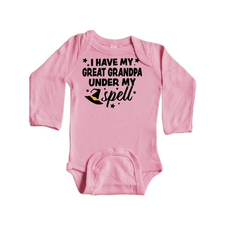 

Inktastic I Have My Great Grandpa Under My Spell with Cute Witch Hat Gift Baby Boy or Baby Girl Long Sleeve Bodysuit