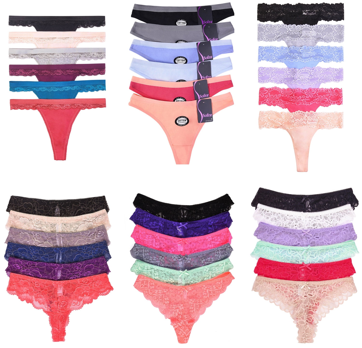 Blended 6 Pack of Sexy Lace Thong Panties Underwear Cotton Several