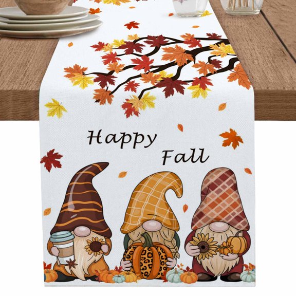 nqOlkjepod Thanksgiving Gnomes Table Runner 108 Inches Long Farmhouse Dress Scarves, Fallen Maple Leaf Pumpkin Sunflower Dining Tablerunner for Coffee Table/Kitchen Island/Party Décor, 13" x 108"
