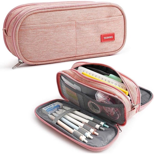 Pencil Pouch Capacity Pen Holder 3 Compartments School Stationery Makeup Bag Organizer Gift For College Office Students Girl Boy Adult Teen