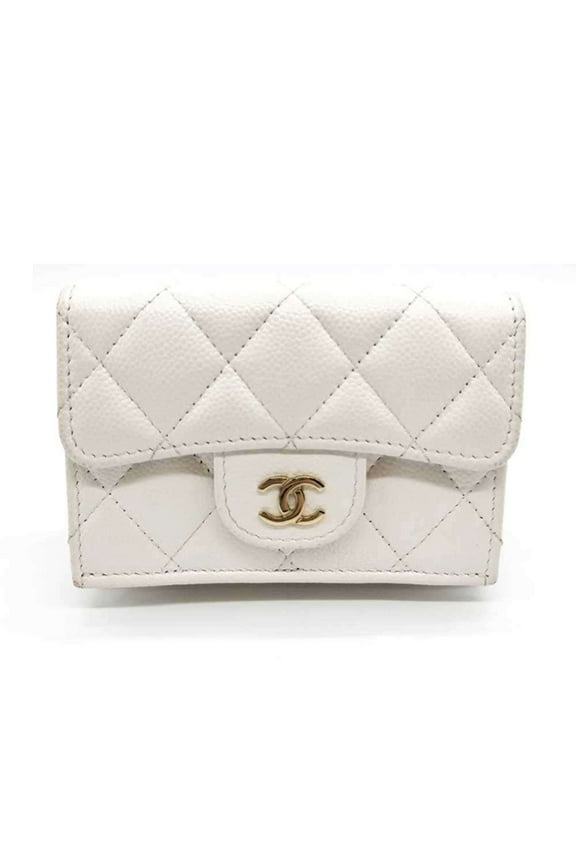 Pre-Owned Chanel Matelasse Wallet Tri-fold White Champagne Women's Caviar Skin... (Good)