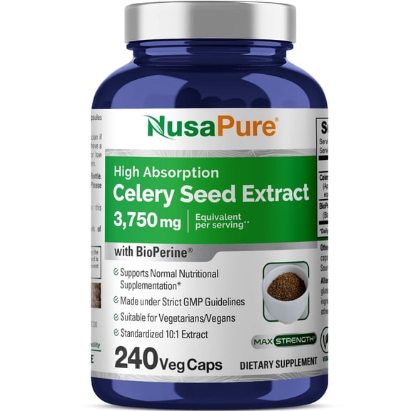 NusaPure Celery Seed Extract Capsules - 3750mg, 240 Veg Caps, Non-GMO, Vegan, Dietary Supplement for Unisex Adult Health & Wellness