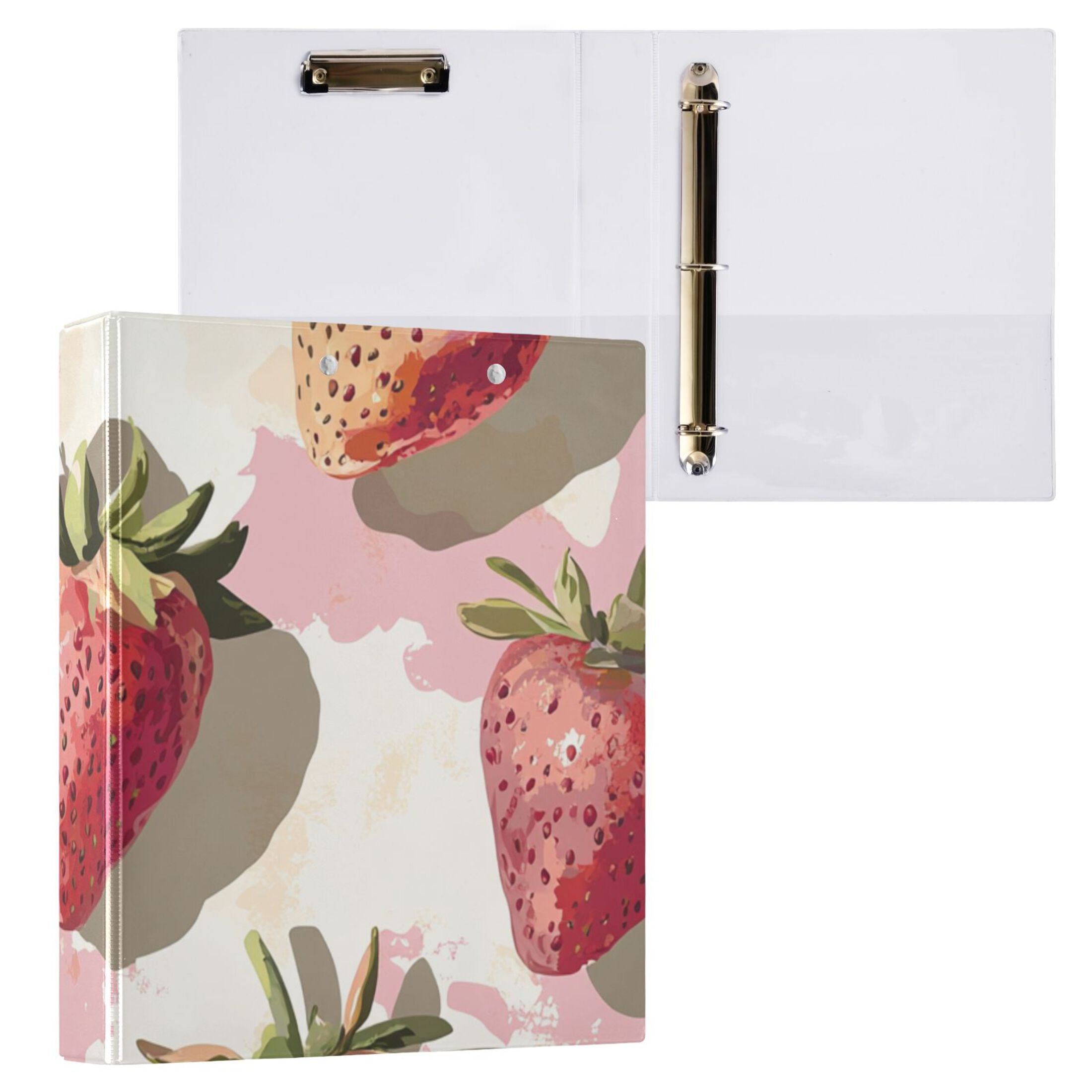 Print Strawberrys 3 Ring Binders 1.5 inch Hardcover File Folders with Interior Pockets A4 Size Organizer for School Office Hospital