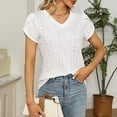 thumbnail image 3 of Blusa blanca XXL con escote en V y mangas cortas para mujer, con detalle de encaje, corte ajustado, 3 of 6