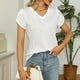 thumbnail image 3 of Blusa blanca de mujer con escote en V, mangas cortas y detalle de encaje, corte ajustado, 3 of 6