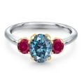 thumbnail image 3 of Gem Stone King 10K Two Tone Gold Persian Blue Moissanite and Red Created Ruby Engagement Ring for Women | 1.88 Cttw | Oval 8X6MM | Gemstone Birthstone | Size 7, 3 of 6