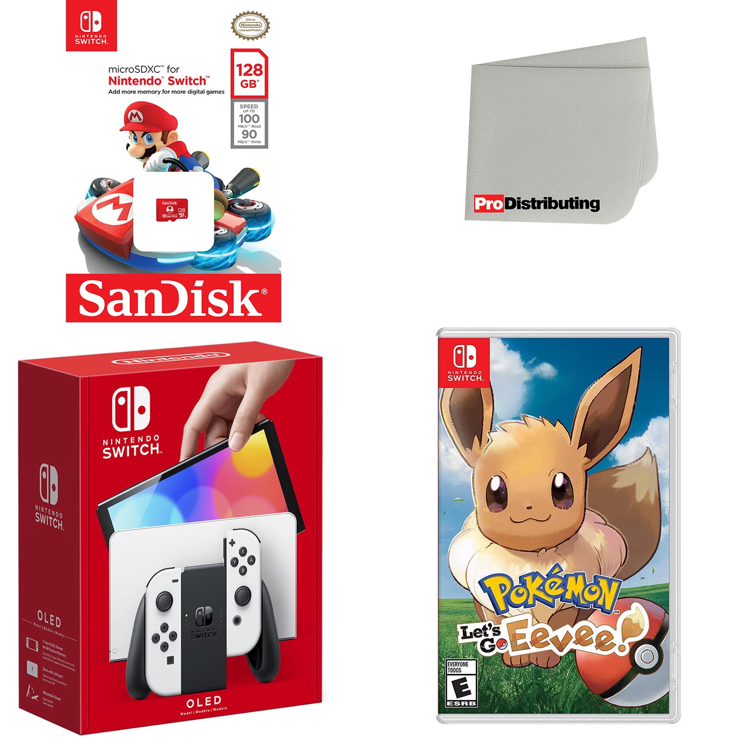 Nintendo Switch Oled Console White With Sandisk 128gb Microsd Card Pokemon Let S Go Eevee And Screen Cleaning Cloth Walmart Com