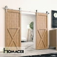 thumbnail image 2 of Homacer Brushed Nickel Sliding Barn Door Hardware Kit, for Two/Double Doors, 12ft Long Flat Track, Arrow Design Roller, Heavy Duty, for Interior & Exterior Use, 2 of 7
