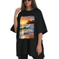thumbnail image 4 of Plus Size Shirt for Women Black Tops for Women Short Sleeves Shirt for Women Sea Wave T Shirt Crewneck Shirt for Women XL, 4 of 5