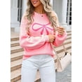 thumbnail image 4 of Women Cute Sweater Y2k Long Sleeve Crew Neck Knit Sweaters Aesthetic Pullover Top Pink L, 4 of 9