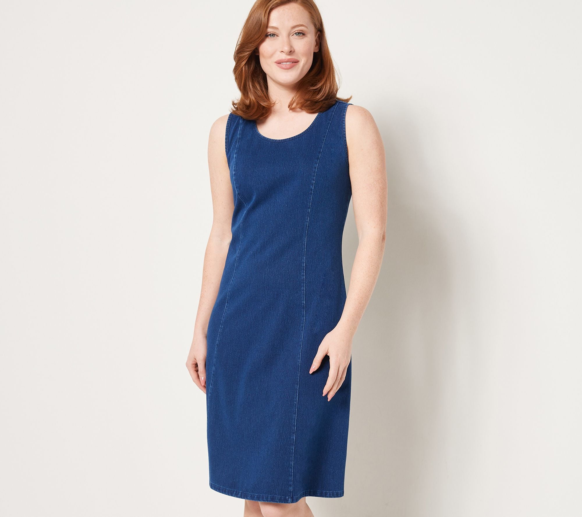 Denim & Co. Women's Petite Dress PL Comfy Knit Air Tank Blue A508648 Petites Size