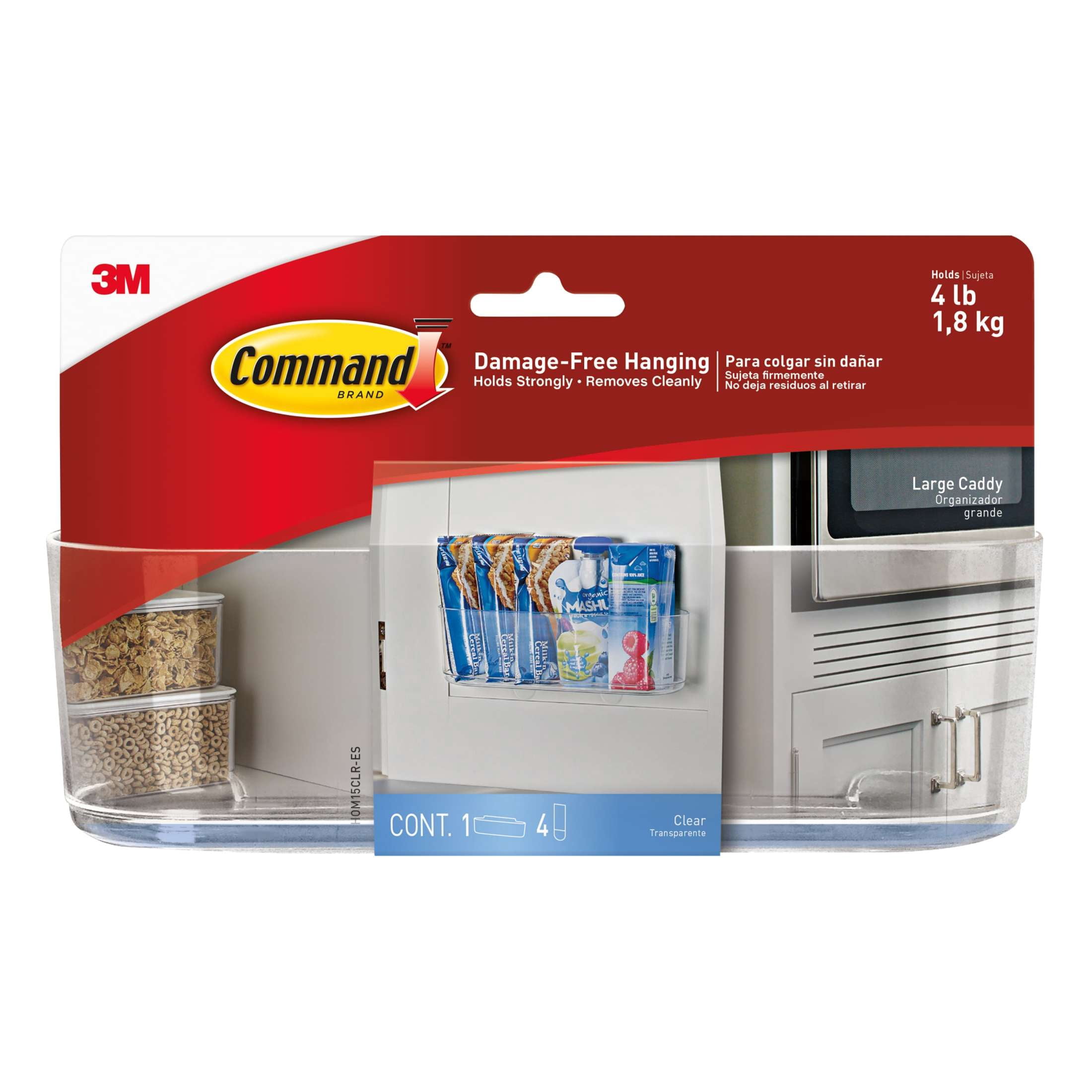(2 pack) Command Caddy, Clear, Large, Under Sink Organizer, 1 Wall Caddy