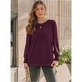 thumbnail image 2 of Womens Long Sleeve Tops Dressy Casual Shirts Pleated Crewneck Basic Blouses Fall Trendy Outfits, 2 of 6