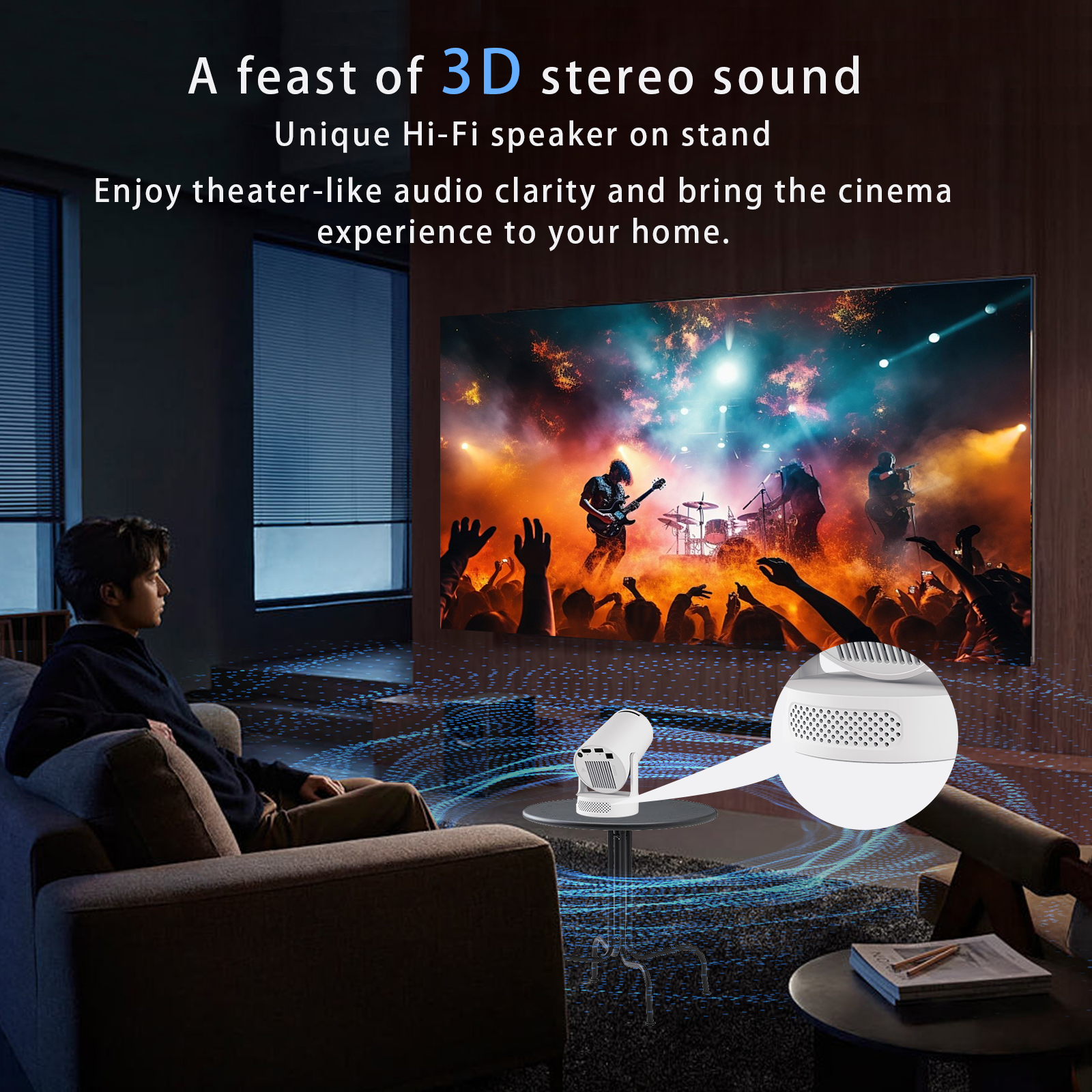 Mini Projector with WiFi and Bluetooth, Portable Projectors with Mouse, 40-200" Smart Outdoor Movie Projector 4K 1080P Support, 180° Rotatable Home Vedio Projector Compatible with HDMI/USB/Smartphone