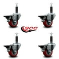 thumbnail image 2 of 3 Inch Red Poly Swivel 1 Inch Expanding Stem Caster Set with Brake SCC, 2 of 2