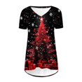 thumbnail image 5 of Camiseta Impresa con Cuello en V de Manga de Raglan de la Parte Trasera Larga Delantera Corta de las Mujeres de Navidad, Vacaciones Informales, 5 of 5