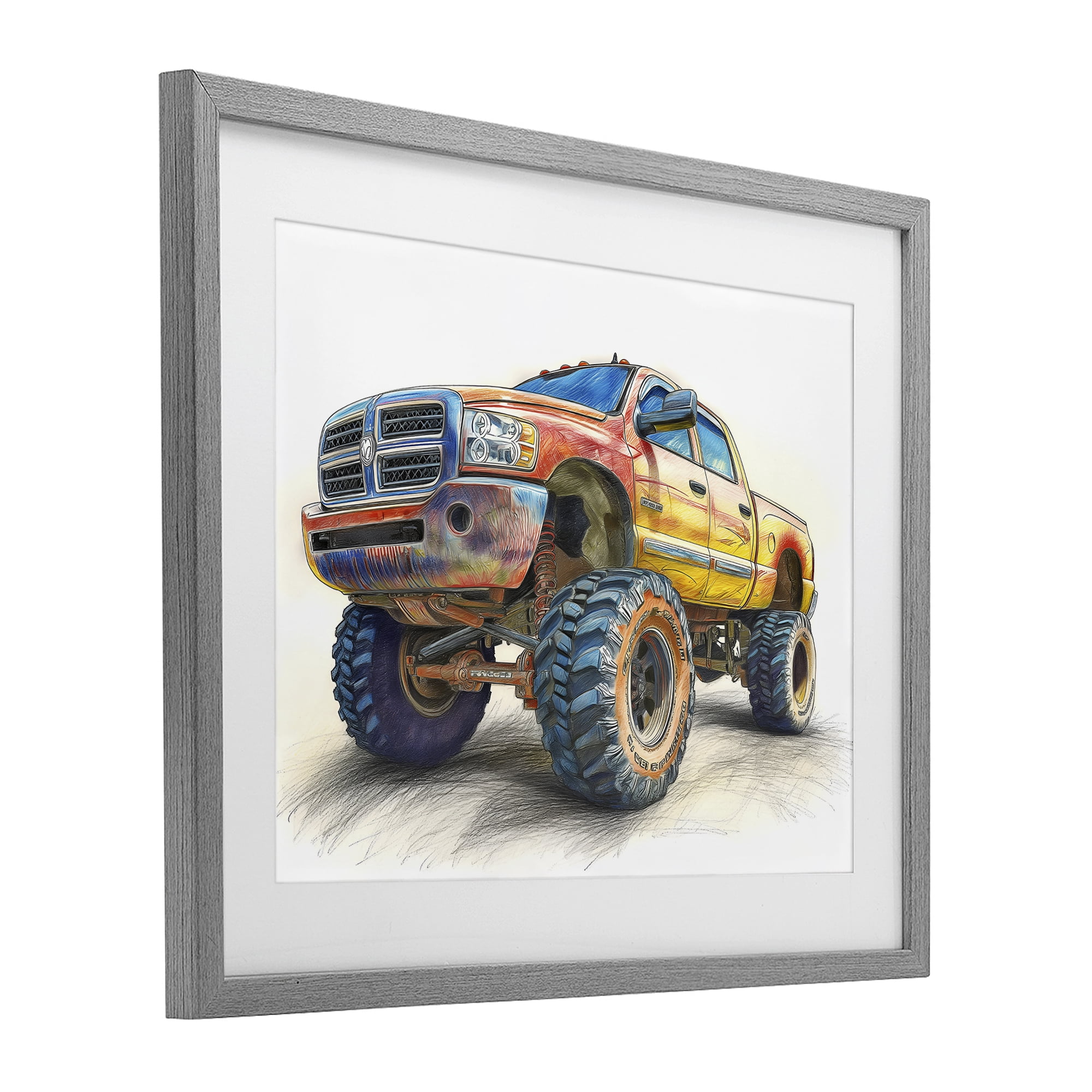Stupell Industries Lifted Offroad Truck Gray Framed Print Under Glass, design by Steve Hunziker