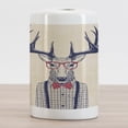 thumbnail image 2 of Hipster Ceramic Toothbrush Holder, Humorous Portrait of Deer with Jazz Polka Dotted Bow and Shirt, Decorative Versatile Countertop for Bathroom, 4.5" X 2.7", Indigo Dark Coral, 2 of 4