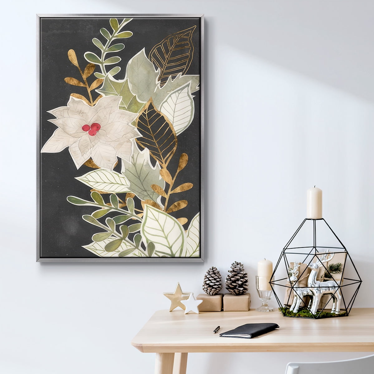 Gilded Christmas Collection B - Framed Gallery Wrapped Holiday Canvas - 25 x 37 - Silver Frame