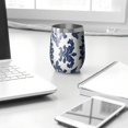 thumbnail image 3 of 12oz Stemless Wine Tumblers Blue and White Pioneer Flower Vacuum Insulated Stainless Steel Travel Tumbler Cups Mug with Lid and Straw for Champaign,Cocktail,Beer with Cleaning Brush, 3 of 5