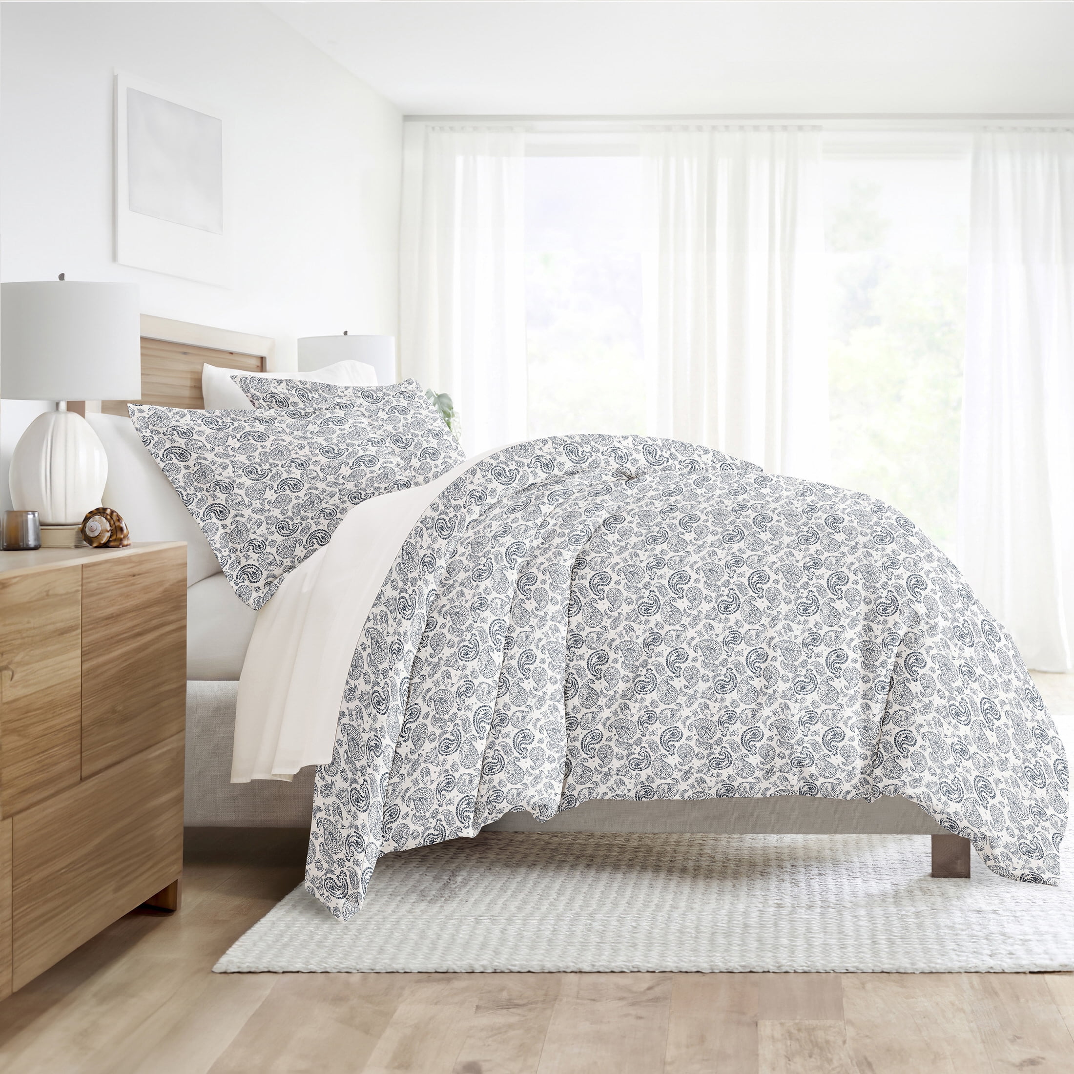Noble Linens Navy Coarse Paisley Print Duvet Set 2-Piece Duvet Cover Set, Twin/TwinXL