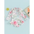 thumbnail image 4 of Bagilaanoe Toddler Baby Girl One-Piece Swimsuit Flower Print Long Sleeve Zipper Rashguard Swimwear 6M 12M 18M 24M 3T Kids Ruffle Bathing Suit, 4 of 9