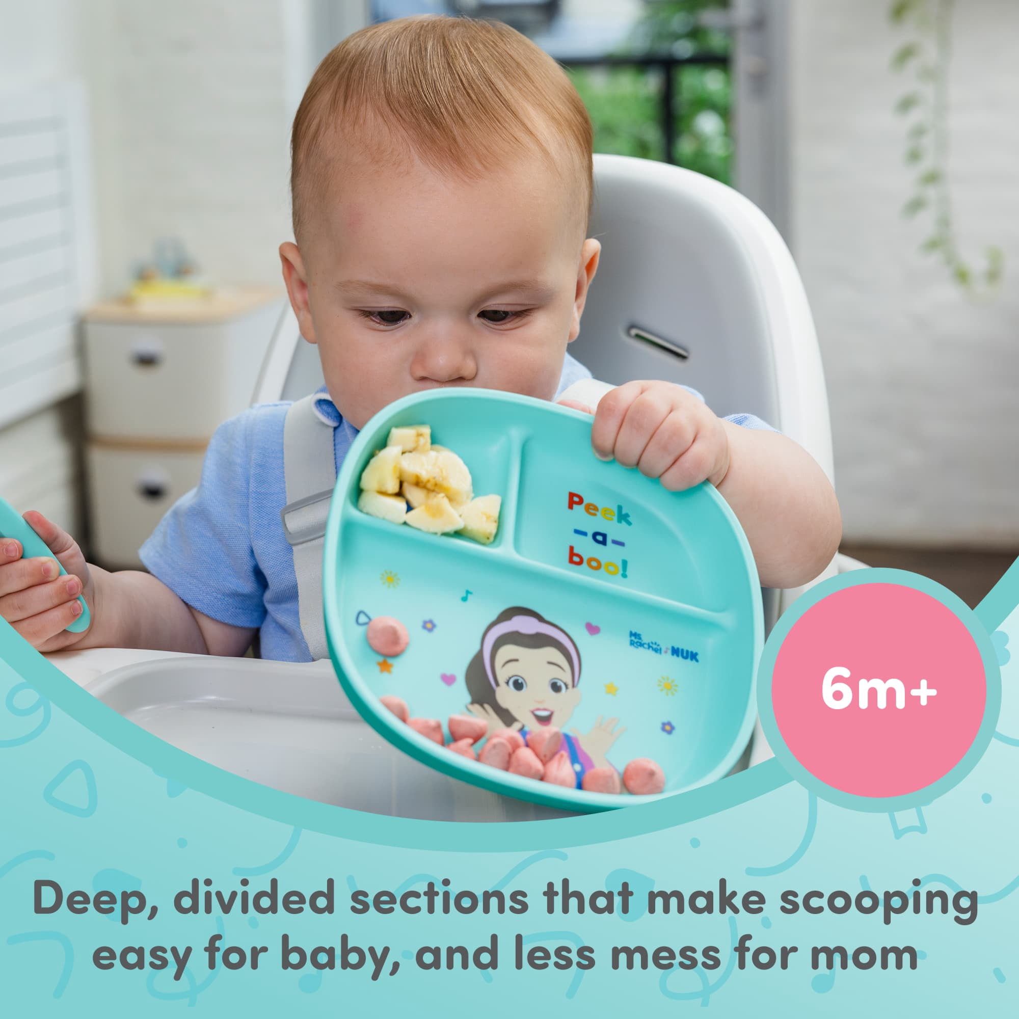 NUK Ms. Rachel Toddler Kids Tableware Set with Bowl, Spoon and Fork, 4-Piece