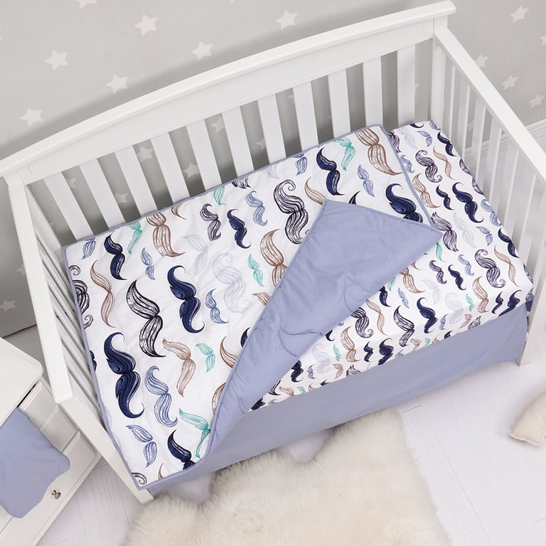 Noisy Mouse - Boho Little Man Mustache, Premium, 100% Organic Cotton 4-Piece Baby Boy Nursery Bedding Crib Set | Baby Comforter | 2 x Fitted Crib