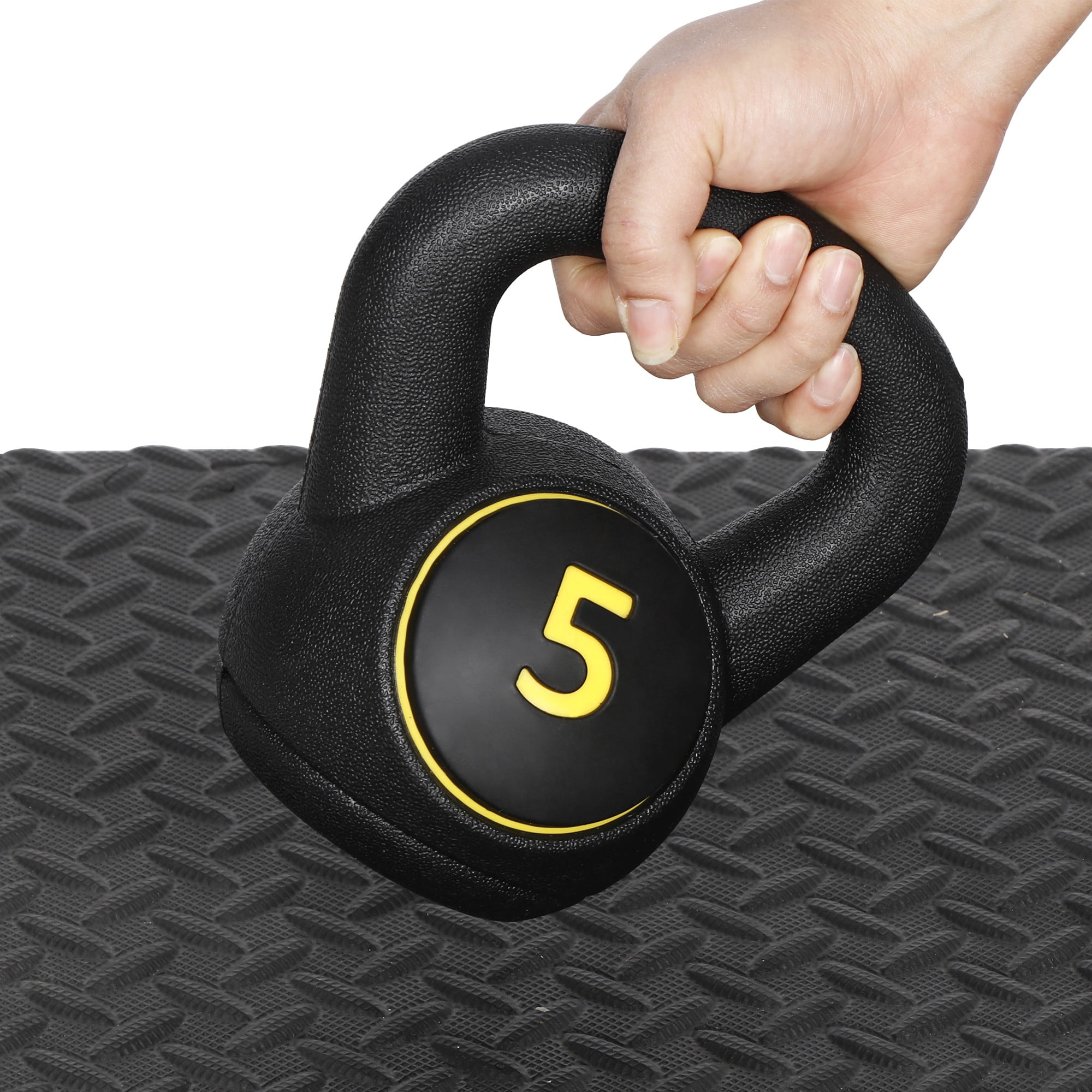 ZENY 3-Piece Kettlebell Exercise Fitness Weight Set with Storage Rack, 5 10 15lbs