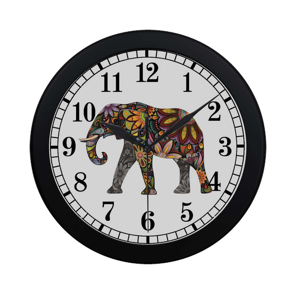 SUNENAT Mandala Floral Elephant Large Number Wall Clock, Modern Quartz