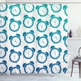 thumbnail image 1 of Retro Shower Curtain, Alarm Clock Patterns in Vintage Style Time Reminder Objects, Fabric Bathroom Set with Hooks, 69W X 75L Inches Long, Sea Blue Teal, by Ambesonne, 1 of 3