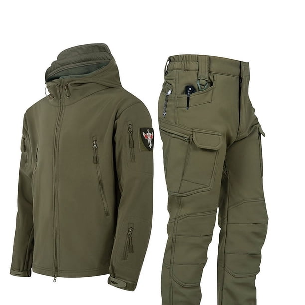 Traje de asalto de piel de tiburón con camuflaje de ruinas, traje táctico impermeable de terciopelo