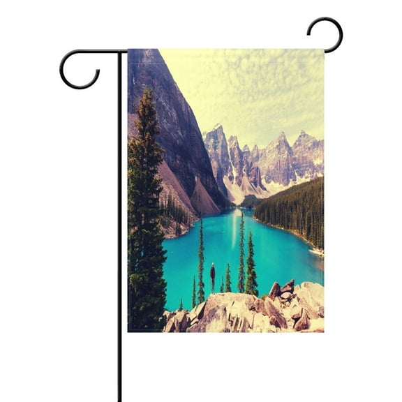 POPCreation Beautiful Moraine Lake Garden Flag Mountain Tree Ice Outdoor Flag Home Party 28x40 inches
